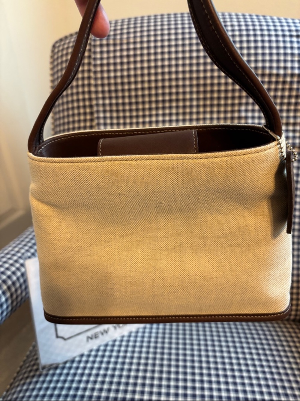 Coach Beige Canvas Top-Handle mini Bag with Brown leather  Trim - Picture 5 of 11